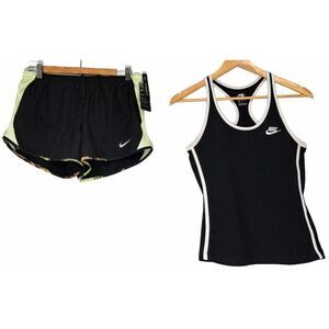 Nike dri fit womens medium running black green shorts and tank top lot of 2